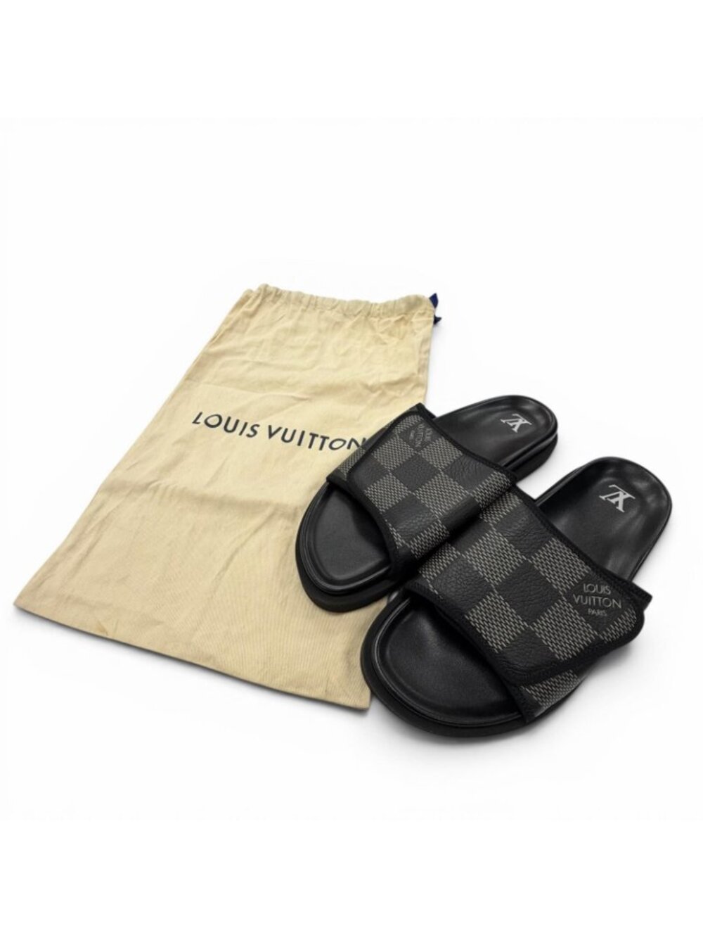 Louis Vuitton Miami Line Mules Leather Damier Giant Slide Sandals Black 9 - Picture 2 of 10